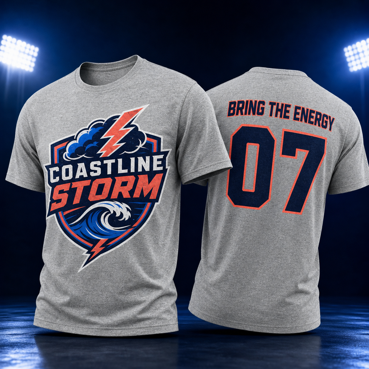 Blue and coral Coastline Storm custom shirts